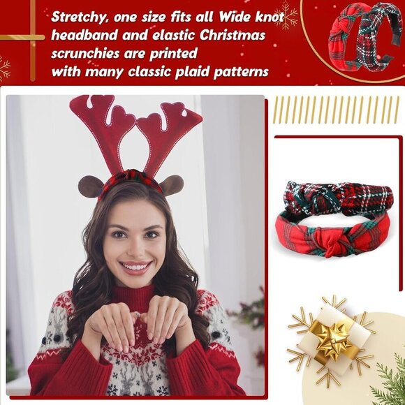 12 Pcs Christmas Headbands Women Wide Retro Snowflake Plaid Holiday Accessories main image 6